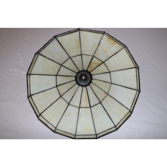 Bradley & Hubbard Arts & Crafts Lamp With White & Amber Slag Shade - Picture 4 of 8